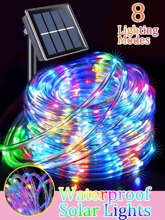 [Solar Powered, 8 Lighting Modes] 7m/12m Length | 50/100 LED Outdoor Waterproof Fairy Lights String | Romantic Ambiance Lighting | Wireless | Transparent Soft Light Bulbs | Suitable For Garden, Camping, Christmas, Halloween And Wedding (White/Warm White/Color)