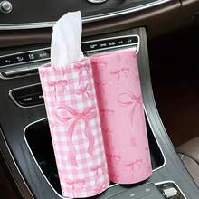 1个粉色蝴蝶结车载纸巾盒，圆形纸巾筒，花朵蝴蝶结设计，耐用纸巾收纳盒，内含40张面巾纸，适用于汽车、家庭、办公室和浴室，装饰性蝴蝶结设计，适合生日、婚礼和派对，时尚配饰。 - 彩色 - 查看 9