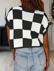 Womens Cap Sleeve Color Block Knit Crop Top Summer Casual  Going Out - Black - View 2