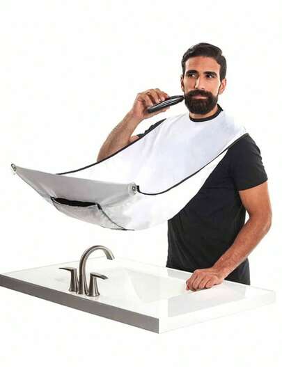 2件套男士胡须剃须围裙 - 黑色涤纶毛发收集围裙 - 耐用清洁围兜，吸盘式剃须围兜，理发清洁胡须围兜，适用于理发师和剃刀 - 易于清洁且固定牢固