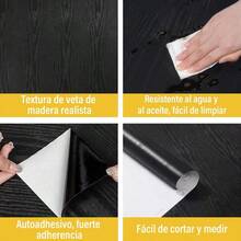 GALASALA Papel Tapiz para pared Autoadhesivo 40 x 500cm Resistente al Agua y al Aceite PVC Vinilo Adhesivo para Cocina Papel de Pared de Madera Mate para Hogar Oficina Encimera Decorativo Negro - Negro1 - Ver 2