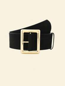 1pc Women's Black PU Suede Fabric Cinched Waist Waist Versatile A-Line Dress - Black - View 7