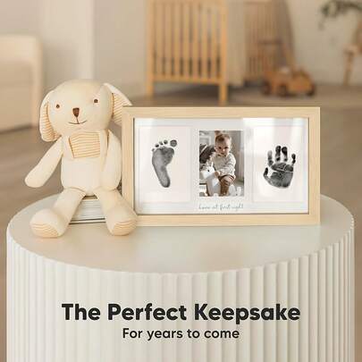 3件套无墨婴儿手脚印套装，含相框和文字，新生儿纪念礼物 - 无墨婴儿手脚印套装，含相框，个性化婴儿礼物，印模垫，手脚印纪念相框，DIY个性化新妈妈礼物，适合新生男婴和女婴