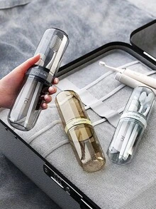 便携式旅行牙刷杯带盖，牙刷架套装，适合居家和户外旅行，口腔护理套装，露营，商务旅行，返校季，宿舍、酒店或户外旅行皆宜。必备旅行装备，返校季必备。 - 彩色 - 查看 4
