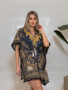 KIARA BRAZIL Women's Kaftan Style Boho Dress Ideal For Beach, Resort And Casual Looks - 25104 - Xám - Xem 3