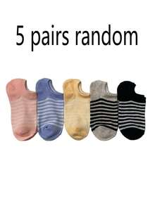5 Pairs Women Stripe Pattern Mid-Calf Socks, Suitable For All Seasons, Random Color - Multicolor - View 6