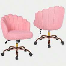 Silla de Oficina en Casa Tapizada con Pétalos, Silla de Tocador Giratoria con Ruedas, Silla de Escritorio de Terciopelo Cómoda con Base de Metal, Asiento Moderno de Acento para Sala de Estar - Blanco - Ver 7