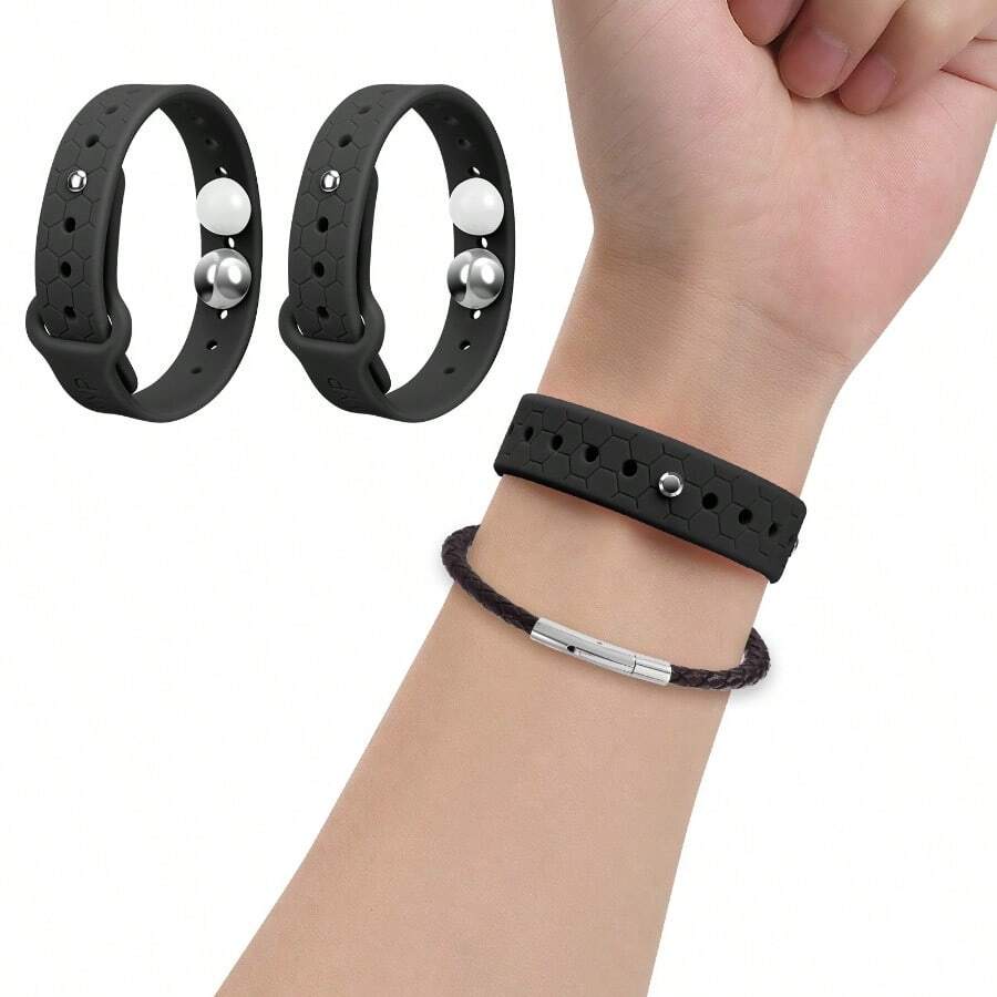 Motion Sickness Bracelet Ergonomic Design Stylish Silicone Diamond-Shaped Bracelet Available In Black, Pink And Other Colours Relieves Seasickness And Airsickness - Black - View 1
