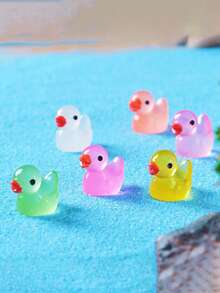 100pcs Glow-In-The-Dark Mini Resin Duck Figurines, Suitable For Miniature Garden Landscape, DIY Cute Party Toys And Craft Decorations - Yellow Luminous Duck - View 5