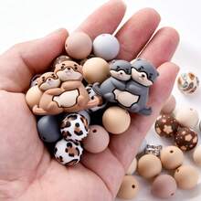 28pcs/Set Cartoon Otter Beads With 15mm Printed Round Beads & 8mm Glass Rhinestone Beads, Silicone Animal Beads Set, Best Gift For Family Gathering, DIY Craft Kit, Bracelet, Necklace - Multicolor - View 3