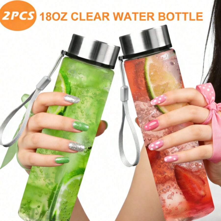 HANSMART 2-Pack 18oz Reusable Water Bottles – PET Body, Stainless Steel Lid - Bạc - Xem 1
