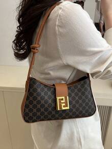 1个金属装饰纯色极简单肩包，简约腋下包，女士搭扣手提包，休闲轻便，适合女孩、女士、年轻职业女性、上班族、礼品袋、工作、商务、通勤、户外、旅行、徒步、购物。 - 咖啡 - 查看 6