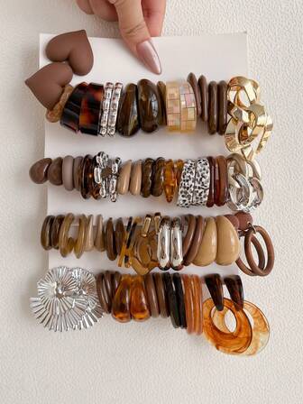 1-30 Pairs Random Acrylic Heart, Letter, Geometric, Vintage Coin Inspired Oversized Earring Set, Blind Box Combination, Gift For Women, Mother's Day, Valentine's Day, Christmas, New Year, Daily Wear