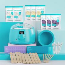 38件套数码脱毛蜡加热器套装，含8颗脱毛蜡豆、22种工具、脱毛前后清洁湿巾——适用于家庭面部、手臂、腿部、比基尼线和腋下脱毛 - 彩色 - 查看 1