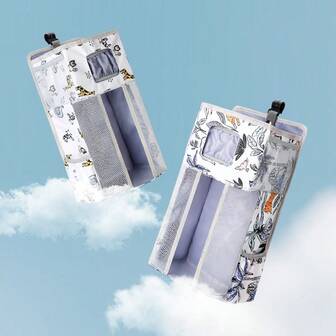 Large Capacity Baby Diaper Bag, Oxford Cloth Printed, Hanging Stroller Bag, Multi-Function Mommy Organizer Bag