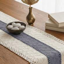 米色、浅蓝色波西米亚风流苏桌旗，手工编织棉质桌旗，乡村农舍风格，适合波西米亚风格的厨房和餐厅。 - 灰色 - 查看 4