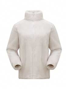 CAMEL CROWN Women's Outdoor Coral Fleece Jacket, Reversible Fleece Coat For Autumn/Winter, Thick & Warm, Anti-Static, Wind-Resistant Lining - Light Frost White - View 8