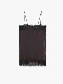 Women's Longline Satin Camisole With Lace Hem, Contrast Lace Trim Sleeveless Top, Casual V-Neck Lingerie Style Tank, Fashionable Loose Fit Party Cami - 褐色 - 查看 7