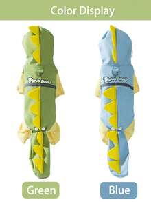 3D Dinosaur & Dog Raincoat, Fully Waterproof, Covers Whole Body Including Legs And Tail, Transparent Visor, Reflective Stripes And D-Ring Leash Hole, Suitable For Spring/Summer/Fall/Winter, Green/Blue Color, Fits Small To Medium Dogs (Chihuahua, Toy Poodle, Maltese) - Multicolor - View 11