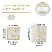 20pcs Elegant Crescent Moon Gold Pattern Napkins - Double-Ply Disposable Napkins Featuring Intricate Crescent Moon Design, Suitable For Ramadan (Eid) Celebration, Holiday Table Decor, Kitchen And Dining Use, Ramadan Party Decoration | Exquisite Pattern | High-Quality Paper - Multicolor - View 13