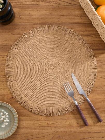 15-Inch Bohemian Style Round Paper Placemat, Round Paper Woven Tassel Placemat, Non-Slip Woven Coaster For Bowls, Plates, Cups, Suitable For Holidays, Parties, Birthdays, Weddings, Dinners, Coffee Tables, Home Decor (Please Note That The Placemat Material Is Paper And Cannot Be Washed)