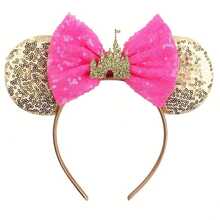 1pc Cute Disney Inspired Glitter Castle Theme Big Ear Headband, Pink, Women/Girls Disneyland Park Decor Hair Accessory, Student Party/Cosplay Headpiece - Gold Pink - View 7