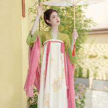 New Chinese Style Women's Clothing, Light National Style, Tang Dynasty Hanfu Elements, Daily High-Waisted Dress, Tea Dress, Fairy-Like Zen-Inspired Skirt, Two-Piece Set - 綠色 - 查看 11