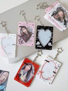 1pc Heart Hollow Hanging Card Holder 3 Inch, Idol Fan Card Display Case, Student Instant Camera Card Pouch - Multicolor - View 4