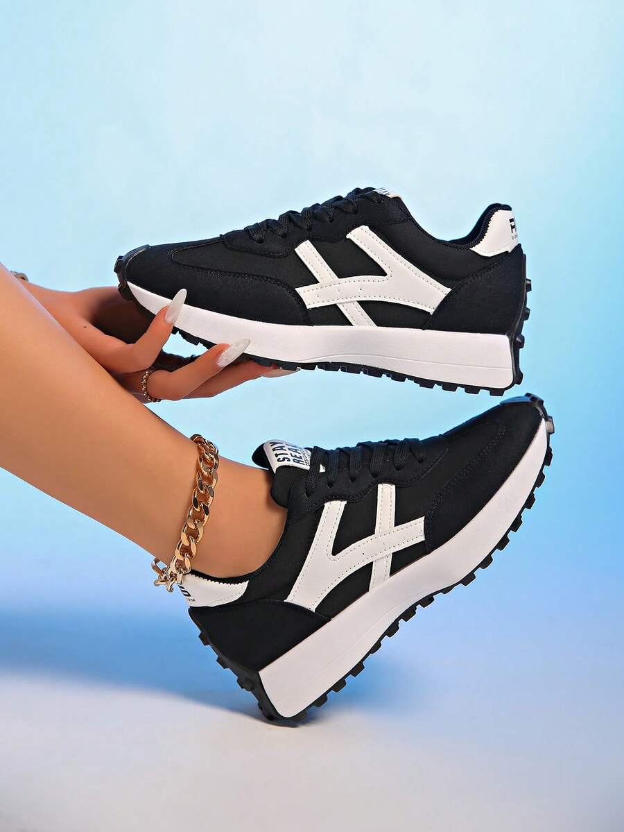 Women's Fashionable Platform Sneakers, Sole Design, Stylish Breathable Walking Shoes, Comfortable Support, Suitable For Daily Wear And Fitness, Sports Shoes, Casual Shoes. Friendly Reminder: Runs Small, Please Order One Size Up - Black - View 1