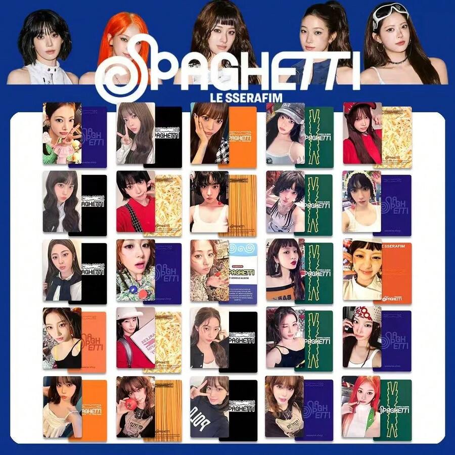 5张/套 - “Pasta” - SAKURA/KAZUHA/EUNCHAE/CHAEWON/YUJIN Lomo卡套装，K-Pop收藏卡，Lomo卡，特别版迷你卡，激光雕刻卡，照片卡，闪光卡，适合K-Pop粉丝，生日礼物，K-Pop周边，粉丝收藏品，装饰卡，光面，高品质纸张，偶像爱好者，卡片收藏家 - 彩色 - 查看 1