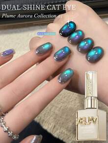 XEIJAYI 1pc 15ml PLUME AURORA COLLECTION Reflective Cat Eye Magnetic Gel Nail Polish, Semi-Permanent Salon UV LED DIY Nail Gel Nails - Màu xanh Bạc hà - Xem 5