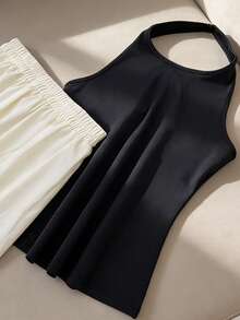 Women's Elegant Camisole Top Set, Comfortable Sexy Street Minimalist Holiday Romantic Date Party Beach Outfit, Spring/Summer - Apricot+Black - View 10