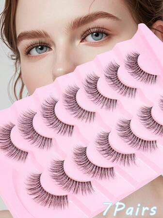 7 Pairs Of False Eyelashes, Natural, Long, With A Length Of 5-14mm, Fluffy, 3D, Curled, Soft, Suitable For Daily Use