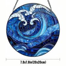 Stained Glass Window Hanging Blue Ocean Waves - Starfish Crab Seal Suncatcher Door Garden Sun Catcher Decor Birthday For Mom Woman Nana Men Friend (2) - Nhiều màu - Xem 9