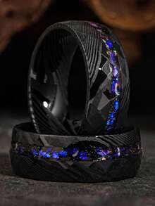 复古风 8 毫米不锈钢格纹黑色戒指，时尚订婚结婚首饰配饰，适合日常宴会、派对、节日、生日、周年纪念等场合佩戴。 - 金色 - 查看 2