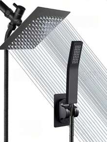 欧洲豪华手持花洒，节水增压喷嘴，花洒套装，采用增压出水口设计，安装简便，风格奢华，无需钻孔，易于清洁，出水均匀，增压效果显著，适用于浴室、淋浴房、家庭、酒店、汽车浴室等场所（款式随机），享受舒适淋浴体验。 - 黑色-不銹鋼噴頭 - 查看 2