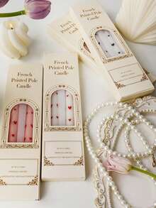 2pcs/Set (1 Box) Long Stem Conical Heart-Shaped Pink Candles, 9.84 Inches, Soy Wax, Smokeless, Wedding Party Decor Atmosphere Taper Candles, Black Heart, Red Heart, Pink Candles, White Candles, Holiday Atmosphere Candles, Valentine's Day Candles, Cute & Fun Candles