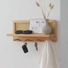 Rattan Coat Rack Wall-Mounted With 4 Hooks, Decorative Hanger For Keys, Suitable For Entryways, Nurseries, Hallways, Kitchens And Offices - Champagne - View 7