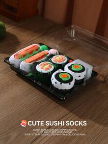 CREATOR SOCKS 三双装多色中筒袜，男女通用，情侣款，柔软寿司图案，创意美食灵感设计，舒适百搭，适合生日、情人节、复活节、约会、家庭聚会、派对、节日等场合。 - 彩色 - 查看 7