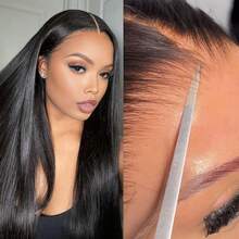 5x5 Yaki Straight Wigs Human Hair, SKINLIKE HD Lace Closure Transparent, 180% Density Pre Plucked With Invisible Bleached Knots, Natural Black - Natural Black - 查看 1