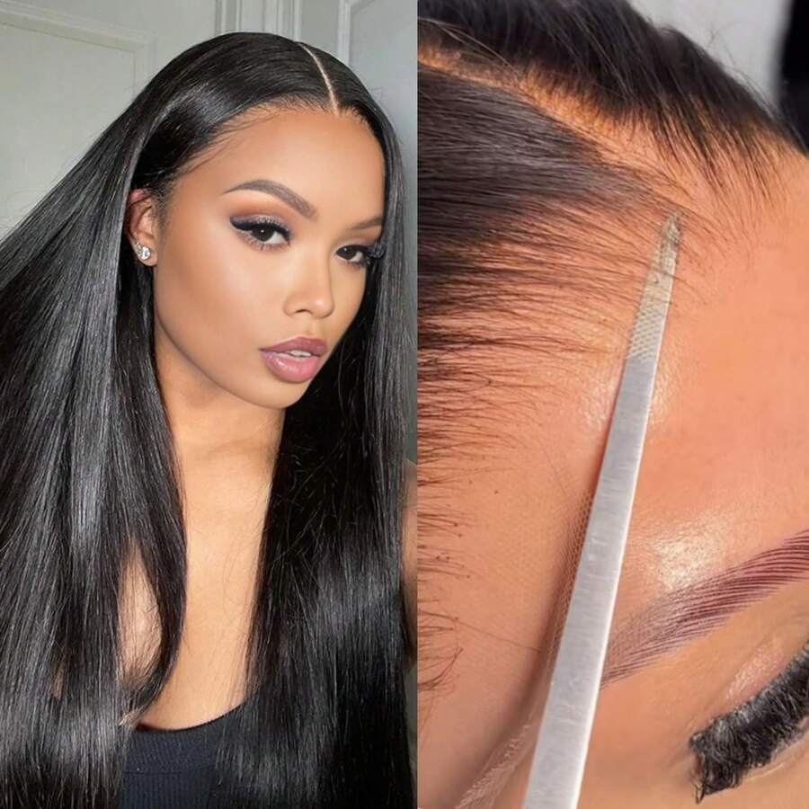 5x5 Yaki Straight Wigs Human Hair, SKINLIKE HD Lace Closure Transparent, 180% Density Pre Plucked With Invisible Bleached Knots, Natural Black - Natural Black - 查看 1