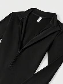 VOYJOY Women Fleece Long Sleeve Zipper Jumpsuit Zip Up Romper Bottom Pants Bodysuit Bodycon Sexy One Piece Winter Skiwear  Winter Clothes Winter Clothes Winter Clothes For Women Gym Clothes Women - 高級黑 - 查看 6