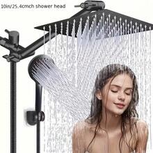 IDKWB Shower Head, 8Inch High Pressure Rainfall Shower Head/Handheld Shower Combo With 11 Inch Extension Arm, 5 Settings Adjustable Anti-Leak Shower Head With Holder/Hose, Height/Angle Adjustable - Matt Black-10Inches - 查看 1