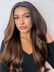 100%真人发假发，棕色渐变挑染水波纹假发，7x5，告别打结，佩戴方便，无胶闭合式假发，弹性抽绳，360°舒适贴合，预剪预拔预漂白蕾丝假发，女士款，Unice Hair