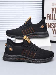 男士休闲运动鞋，系带舒适一脚蹬防滑软底户外跑步鞋，四季时尚日常休闲鞋 - 黑橘 - 查看 9