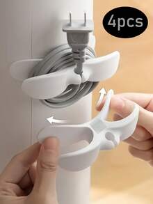 4 件装电缆卷绕器整理夹，家庭和厨房电器电线整理架，电源线缠绕夹，带挂钩电缆整理器