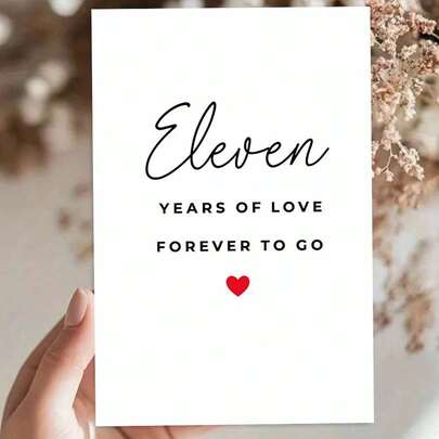 Delicate 11th Anniversary Greeting Card With Envelope - "Eleven Years Of Love Forever To Go" Design, Minimalist Typography & Red Heart Accent, Perfect For Celebrating 11-Year Romantic Bonds, Ideal For Anniversary Gatherings & Heartfelt Wishes, 11th Anniversary Card|Minimalist Theme Card|Paper Greeting Card, Romantic Celebration Stationery