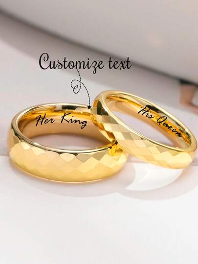 1 pieza Anillo de pareja de acero de tungsteno de color dorado con diseño minimalista y multifacético, anillo de boda, regalo de aniversario, grabado personalizable, joyería, regalo ideal para novia, mamá, cumpleaños, casual, clásico, personalizado, único, adecuado para aniversario, cumpleaños, uso diario, baile de graduación, Día de la Madre, graduación, boda