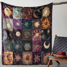 Retro Moon, Star And Sun Printed Blanket,Super Soft Flannel Printed  Blanket,As Birthday Gifts, Family, Wedding, Souvenir Blankets, Polyester Blankets Suitable For All Seasons, Washable, Machine Washable, Lightweight, Breathable, Comfortable, Warm, Unique, 280gsm For Him, Her Personalized Ideal Gifts For Her, Him, Family, Boyfriend, Girlfriend, Father, Family, Mother, Lover, Daughter, Son, Grandfather, Grandmother, Teacher,Doctor, Nurse,Friend, Classmate, Pet. Perfect Nap, Camping, Travel, Home, Daily Life, Office Decoration, Birthday, Anniversary, Valentine's Day, Thanksgiving, Graduation Season,Christmas, Halloween, Mother's Day, Father's Day, Wedding, New Year Gifts ,Sofa,Bed,Car,Bedroom,Living Room,Office,  Outdoor Camping, Beach,Wall Decoration - Nhiều màu 7 - Xem 1