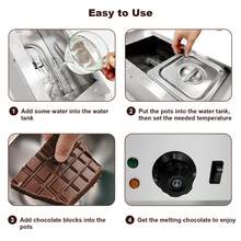 Calentador de alimentos comercial, máquina para templar chocolate con 2 tanques y tapa, crisol eléctrico de acero inoxidable para queso y chocolate, 800 W - Plateado - Ver 5